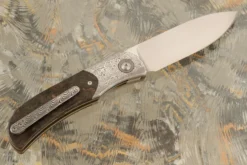 LEXK Plus Front Flipper With Copper Dark Matter FatCarbon, And Damascus - M390 -Optimal Knives Store 106443 5 x