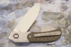 LEXK Plus Front Flipper With Carbon Fiber, Damascus, And Timascus - M390 -Optimal Knives Store 106450 4 x