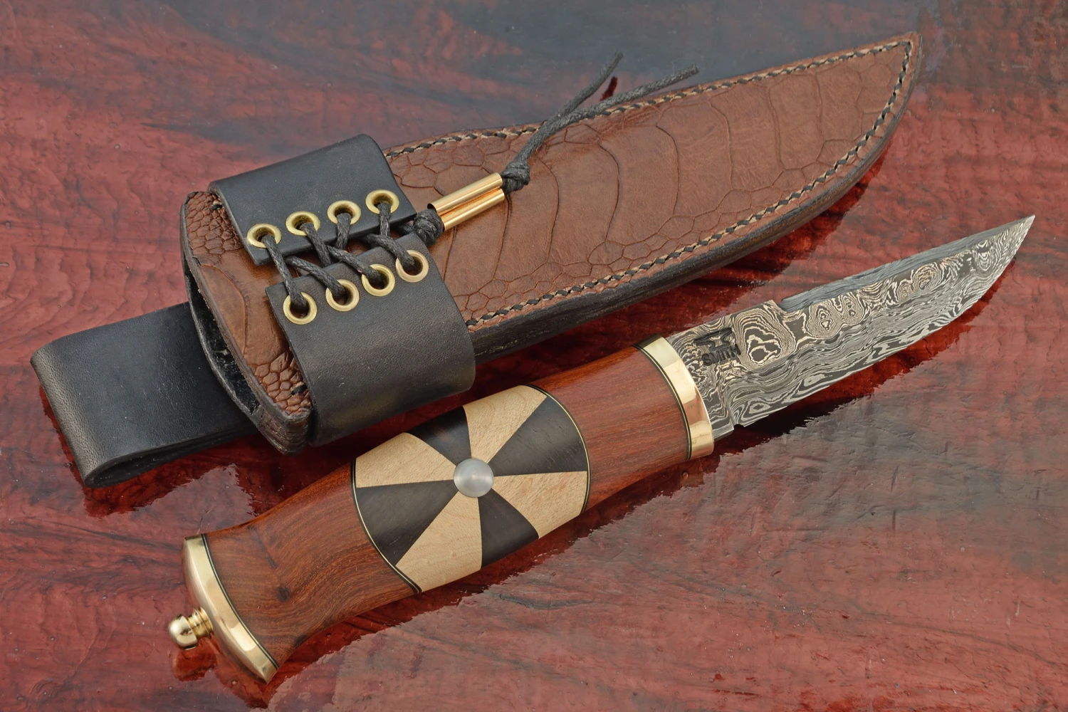 Shield Maiden Puukko With Damascus, Snake Bean, Ebony, And Maple 1 Shield Maiden Puukko With Damascus, Snake Bean, Ebony, And Maple