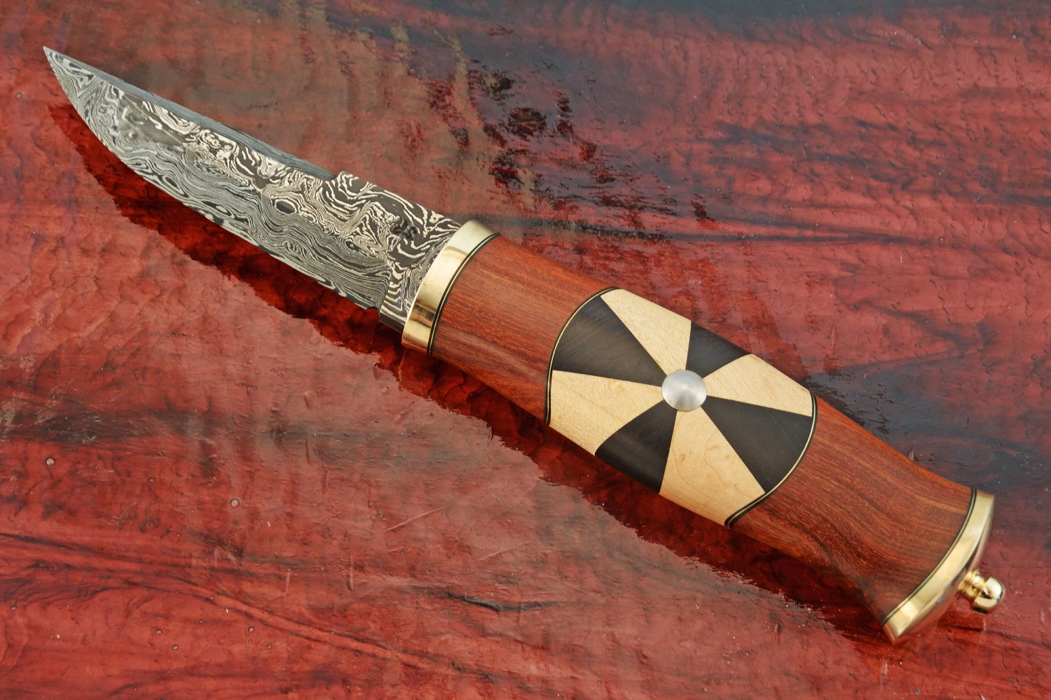 Shield Maiden Puukko With Damascus, Snake Bean, Ebony, And Maple 8 Shield Maiden Puukko With Damascus, Snake Bean, Ebony, And Maple - Image 8