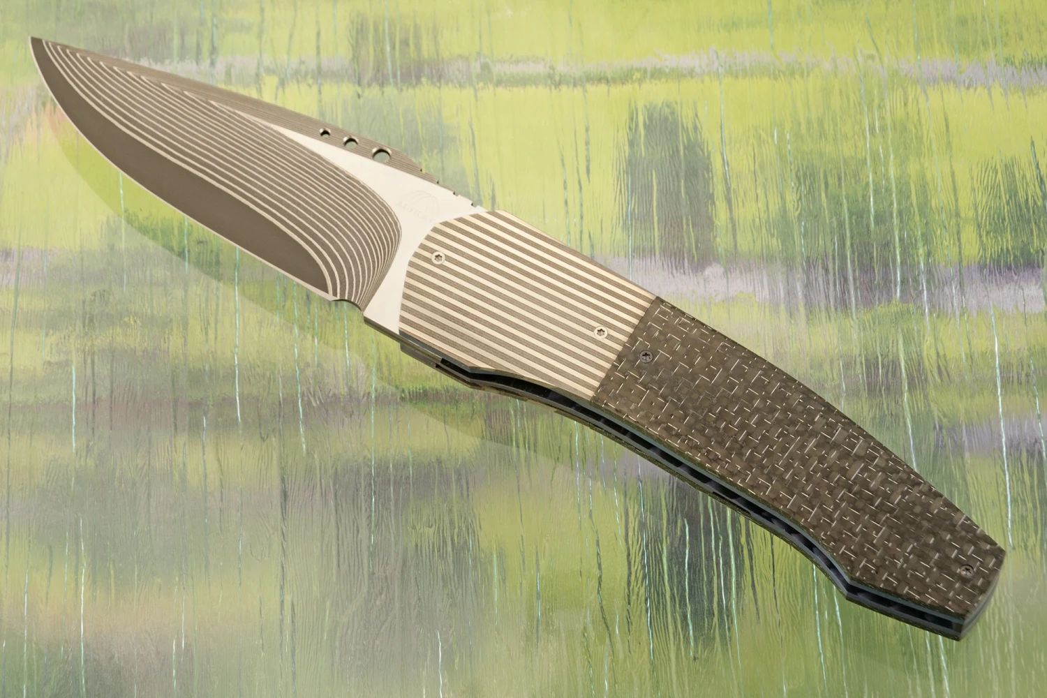 Coffin Front Flipper With Silver Strike Carbon Fiber (IKBS) - SG2 San Mai Damascus 1 Coffin Front Flipper With Silver Strike Carbon Fiber (IKBS) - SG2 San Mai Damascus