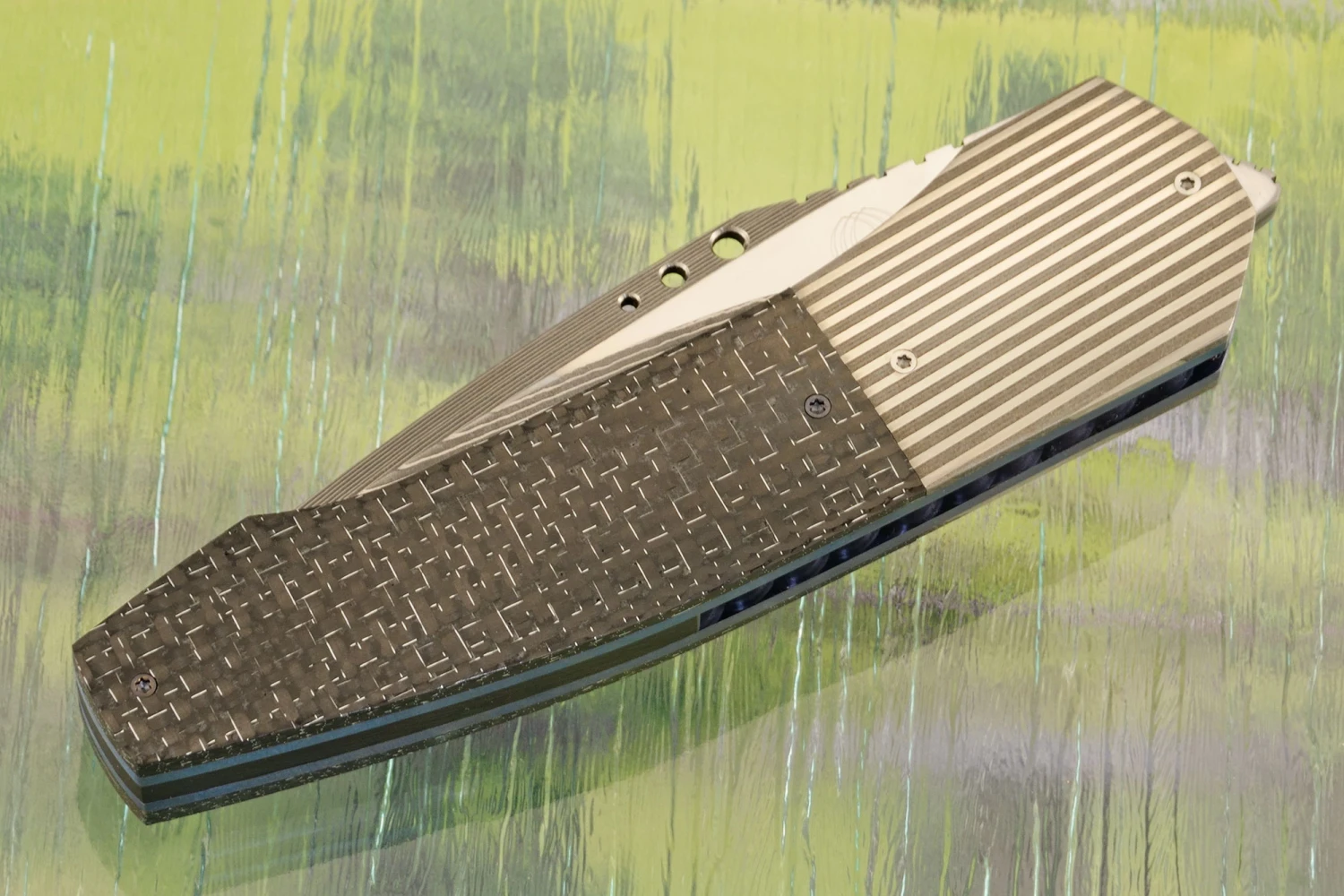 Coffin Front Flipper With Silver Strike Carbon Fiber (IKBS) - SG2 San Mai Damascus 3 Coffin Front Flipper With Silver Strike Carbon Fiber (IKBS) - SG2 San Mai Damascus - Image 3