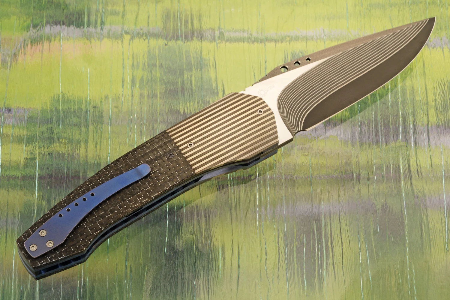 Coffin Front Flipper With Silver Strike Carbon Fiber (IKBS) - SG2 San Mai Damascus 7 Coffin Front Flipper With Silver Strike Carbon Fiber (IKBS) - SG2 San Mai Damascus - Image 7