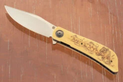 HB19 - Kolobe Flipper With Scrimshawed Antique Westinghouse Micarta (Ceramic IKBS) - M390