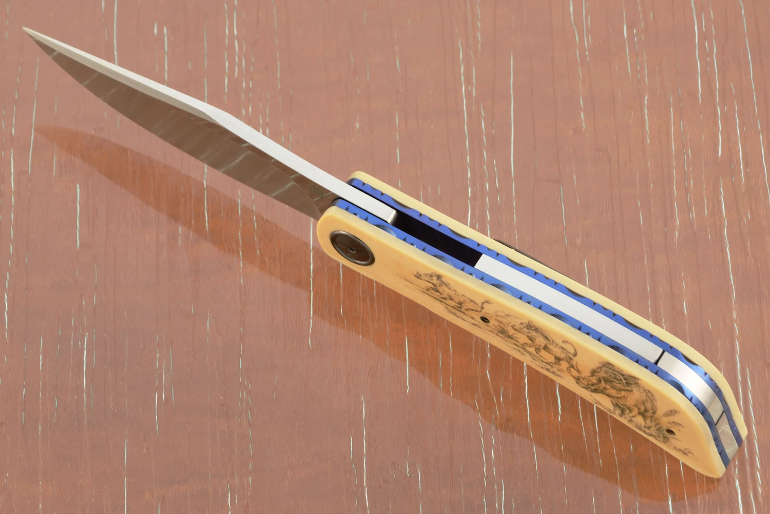 HB19 - Kolobe Flipper With Scrimshawed Antique Westinghouse Micarta (Ceramic IKBS) - M390 3 HB19 - Kolobe Flipper With Scrimshawed Antique Westinghouse Micarta (Ceramic IKBS) - M390 - Image 3