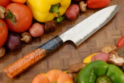 Chef's Knife (Petit Gyuto) With Masur Birch (5-1/2 In.) - VG10 San Mai Damascus -Optimal Knives Store 106824 7 x