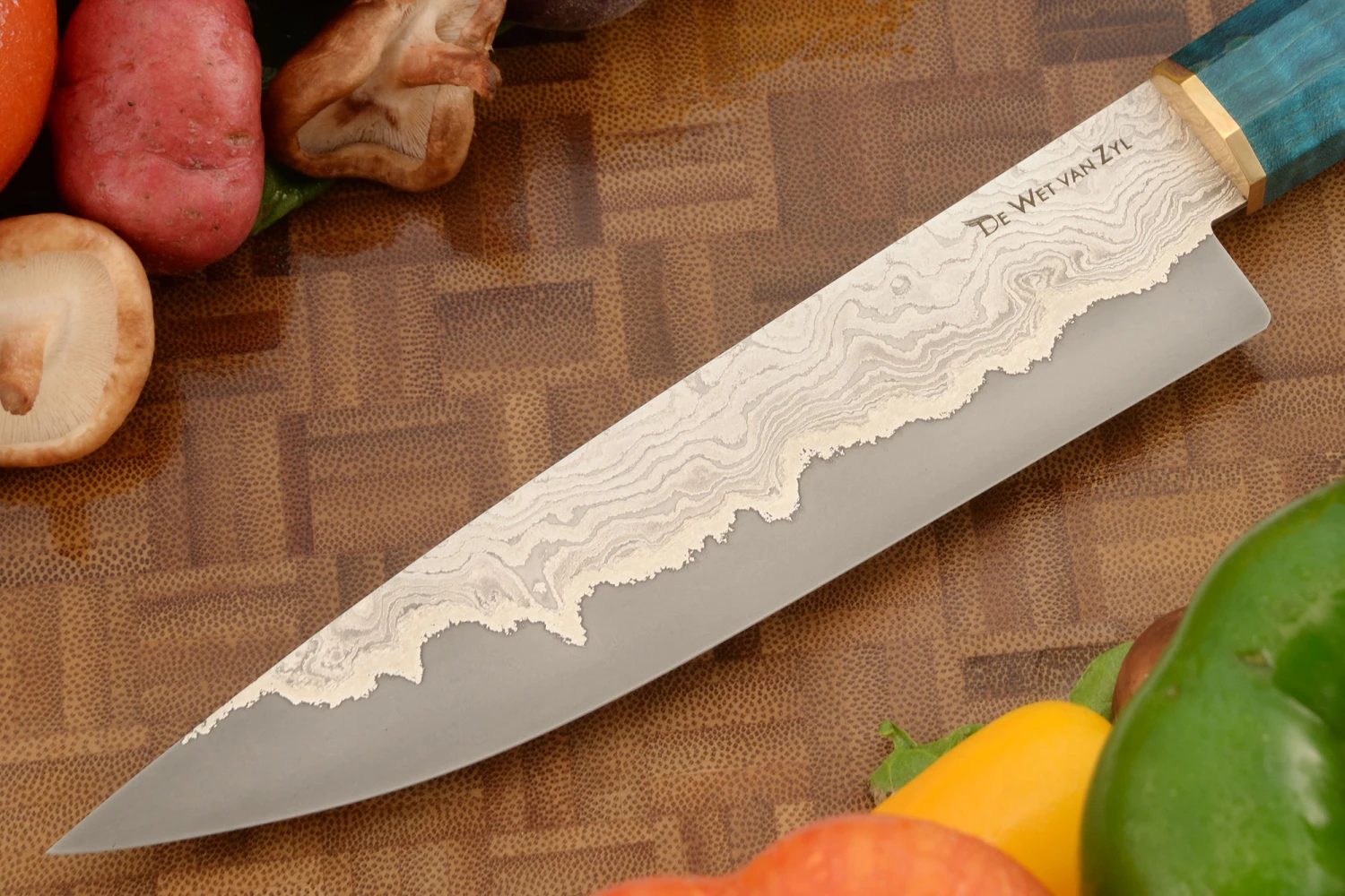 San Mai Damascus Utility With Curly Maple (6-1/4 In) 2 San Mai Damascus Utility With Curly Maple (6-1/4 In) - Image 2