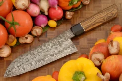 Damascus San Mai Chef's Knife (Santoku) With Bocote (6.8 In.) -Optimal Knives Store 106935 7 x