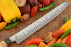 Flame Tooth Damascus Slicer With Himalayan Birch (11-1/2") -Optimal Knives Store 106939 3 x