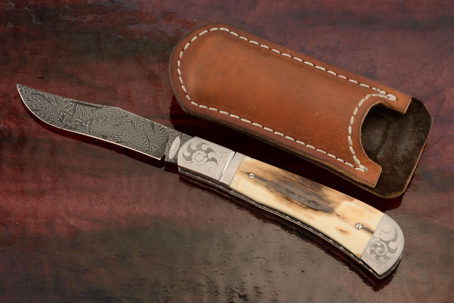 Mosaic Damascus Slipjoint Folder With Mammoth Ivory 1 Mosaic Damascus Slipjoint Folder With Mammoth Ivory