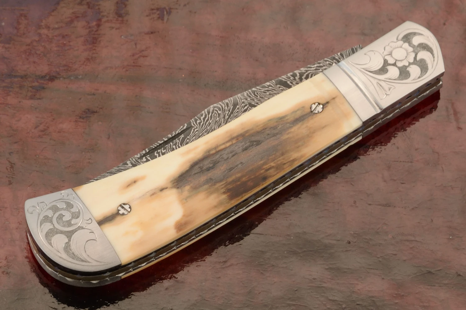Mosaic Damascus Slipjoint Folder With Mammoth Ivory 3 Mosaic Damascus Slipjoint Folder With Mammoth Ivory - Image 3