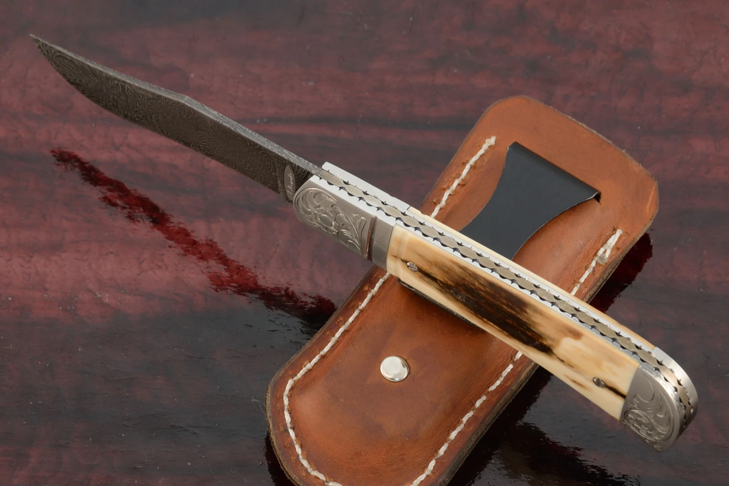 Mosaic Damascus Slipjoint Folder With Mammoth Ivory 4 Mosaic Damascus Slipjoint Folder With Mammoth Ivory - Image 4