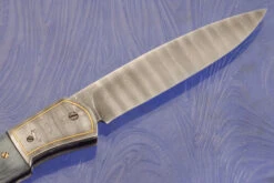 Damascus Front Flipper With Blue Mammoth Ivory -Optimal Knives Store 107055 6 x