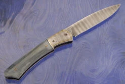 Damascus Front Flipper With Blue Mammoth Ivory -Optimal Knives Store 107055 7 x