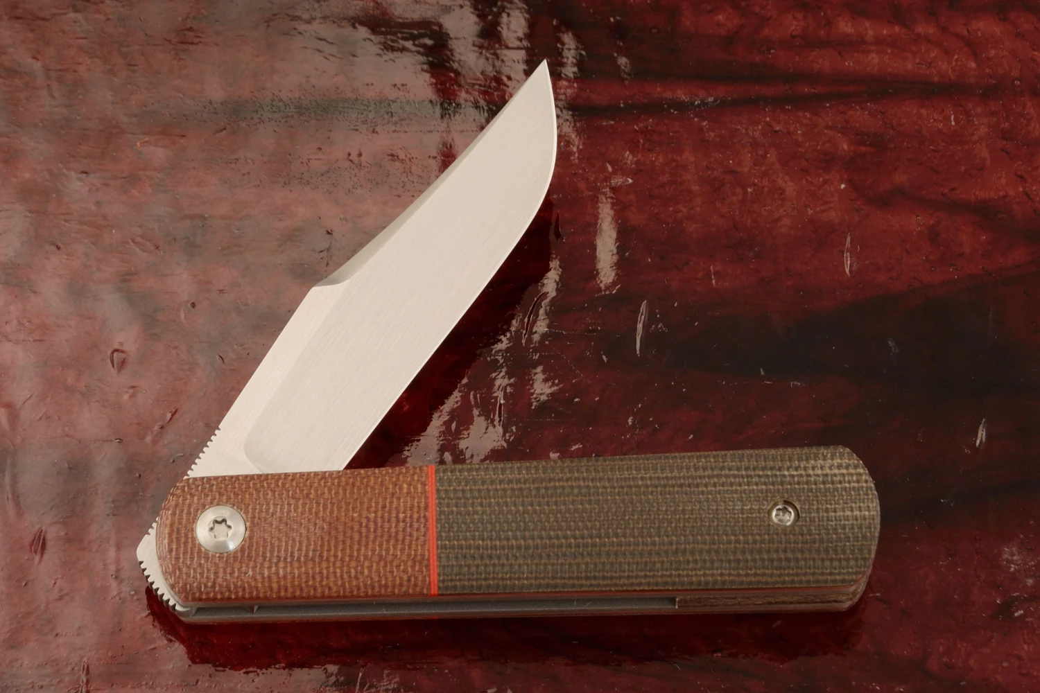 Barlow Front Flipper With Green And Natural Micarta - CPM-154 4 Barlow Front Flipper With Green And Natural Micarta - CPM-154 - Image 4