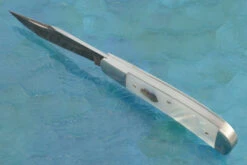 River Of Fire Damascus Slipjoint Trapper With Whitelip And Blacklip Mother Of Pearl -Optimal Knives Store 107149 3 x