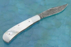 River Of Fire Damascus Slipjoint Trapper With Whitelip And Blacklip Mother Of Pearl -Optimal Knives Store 107149 5 x