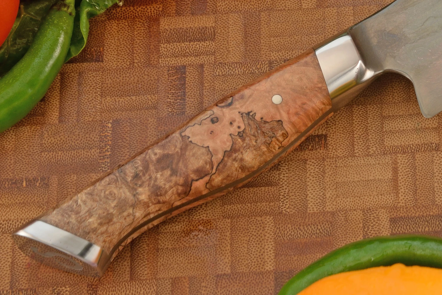 Forged Bread Knife With Bigleaf Maple Burl (10") - 52100 Carbon Steel 2 Forged Bread Knife With Bigleaf Maple Burl (10") - 52100 Carbon Steel - Image 2