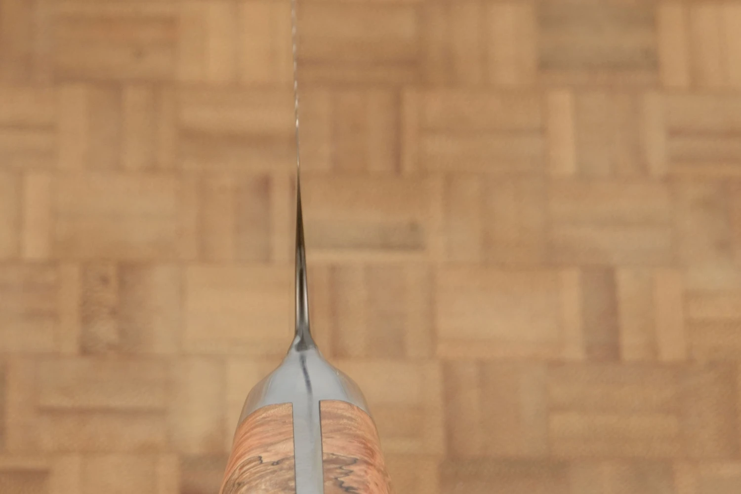 Forged Bread Knife With Bigleaf Maple Burl (10") - 52100 Carbon Steel 6 Forged Bread Knife With Bigleaf Maple Burl (10") - 52100 Carbon Steel - Image 6