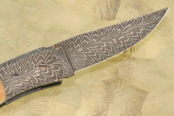 Feather Damascus Folder With Ancient Walrus Ivory -Optimal Knives Store 107271 6 x