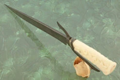 Damascus S-Guard Bowie With Carved Walrus Ivory -Optimal Knives Store 107281 4 x