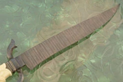 Damascus S-Guard Bowie With Carved Walrus Ivory -Optimal Knives Store 107281 6 x