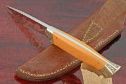 Engraved Drop Point Hunter With Antique Micarta -Optimal Knives Store 107304 4 x