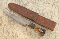 Damascus Bowie With Stag And African Blackwood