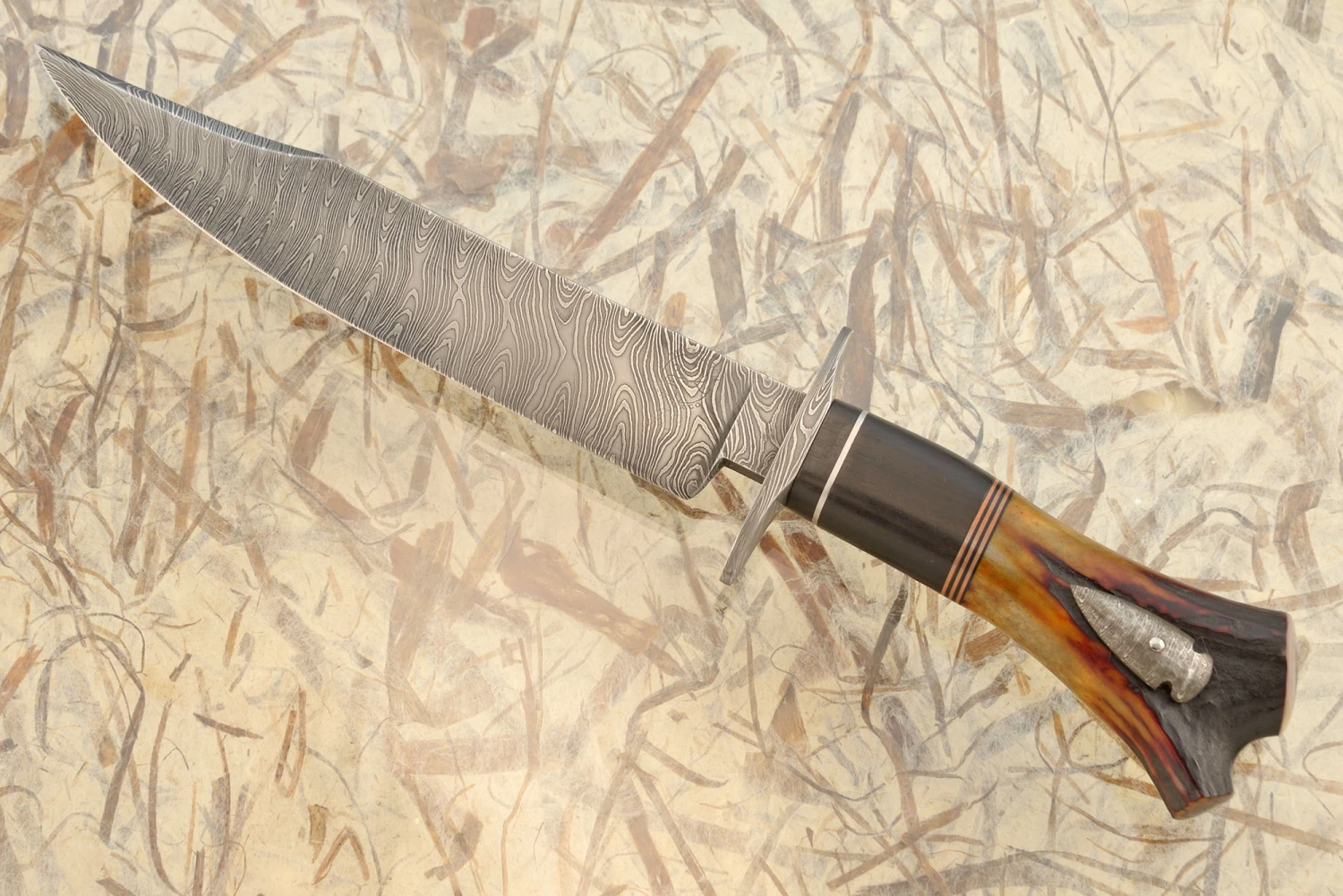 Damascus Bowie With Stag And African Blackwood 2 Damascus Bowie With Stag And African Blackwood - Image 2