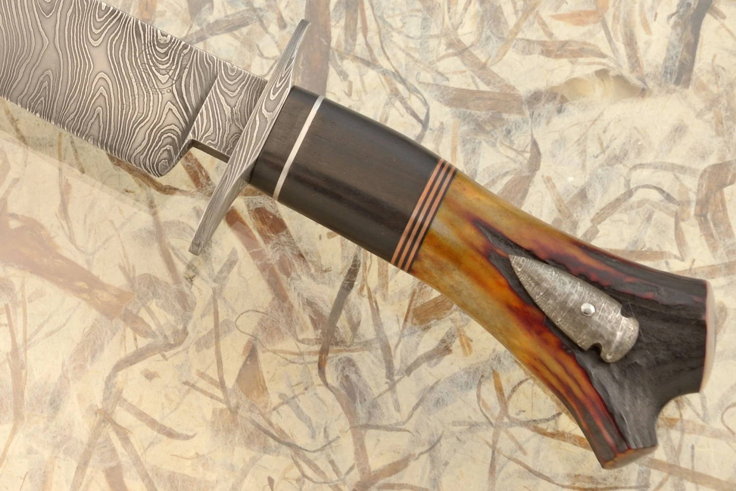 Damascus Bowie With Stag And African Blackwood 4 Damascus Bowie With Stag And African Blackwood - Image 4