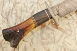 Damascus Bowie With Stag And African Blackwood 13 Damascus Bowie With Stag And African Blackwood -Optimal Knives Store 107312 6 x