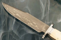 Damascus Bowie With Terraced Mammoth Ivory Coffin Handle -Optimal Knives Store 107313 3 x