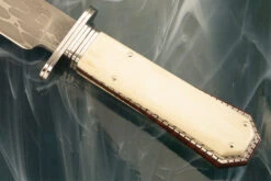 Damascus Bowie With Terraced Mammoth Ivory Coffin Handle -Optimal Knives Store 107313 4 x