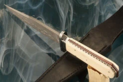 Damascus Bowie With Terraced Mammoth Ivory Coffin Handle -Optimal Knives Store 107313 5 x