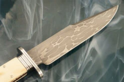 Damascus Bowie With Terraced Mammoth Ivory Coffin Handle -Optimal Knives Store 107313 7 x