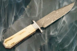 Damascus Bowie With Terraced Mammoth Ivory Coffin Handle -Optimal Knives Store 107313 8 x