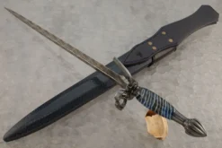 Ring Guard Dagger With Mosaic Damascus And Mammoth Molar -Optimal Knives Store 107423 4 x