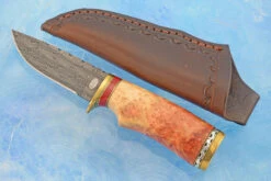 Mosaic Damascus Hunter With Box Elder Burl And Red Jasper