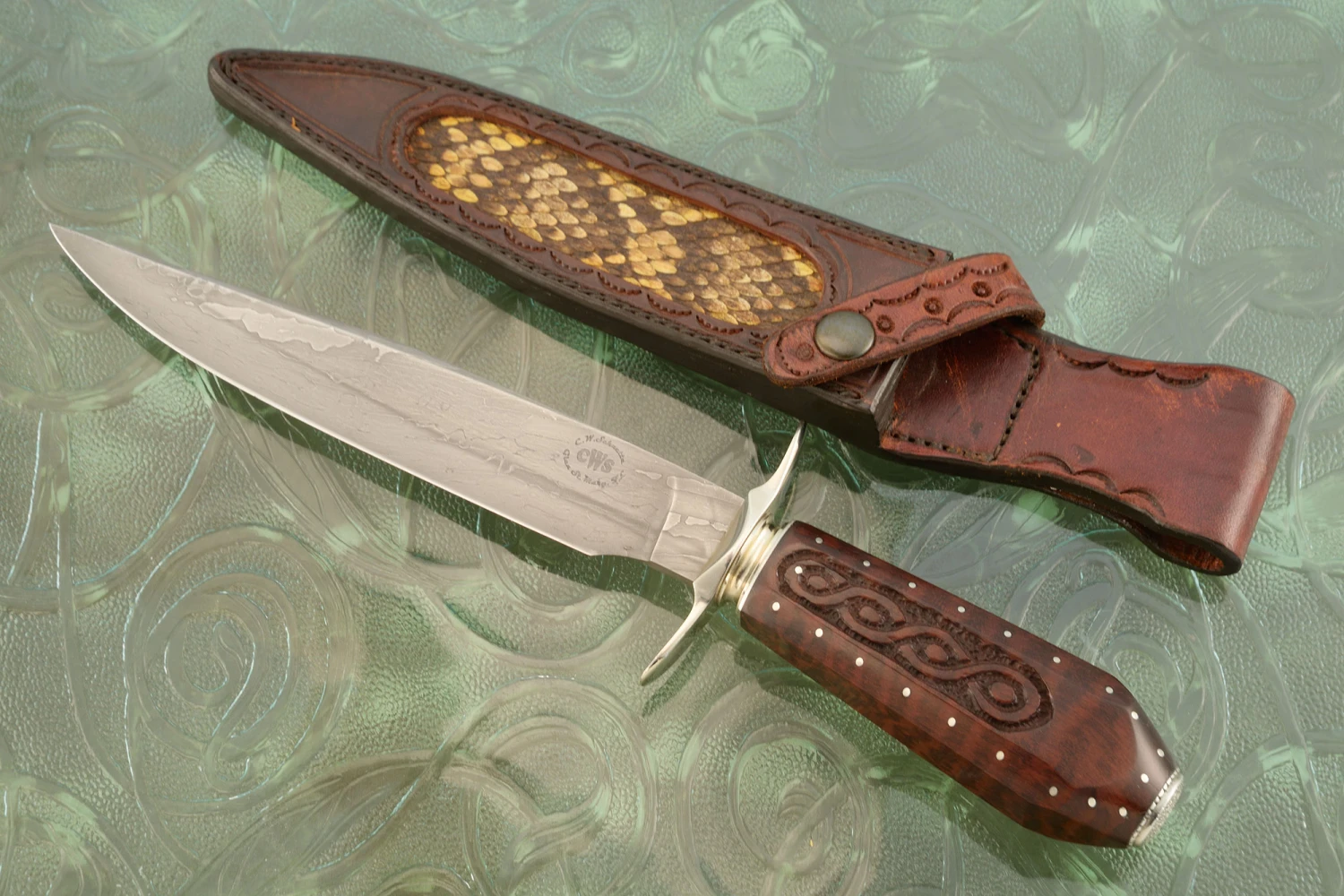 Damascus Bowie With Snakewood 1 Damascus Bowie With Snakewood