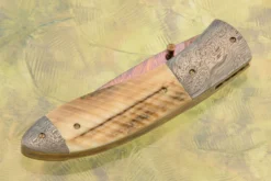 Folder With Fluted Mammoth Ivory And Mosaic Damascus -Optimal Knives Store 107468 3 x