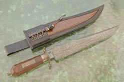 Damascus Coffin Handle Bowie With Ironwood