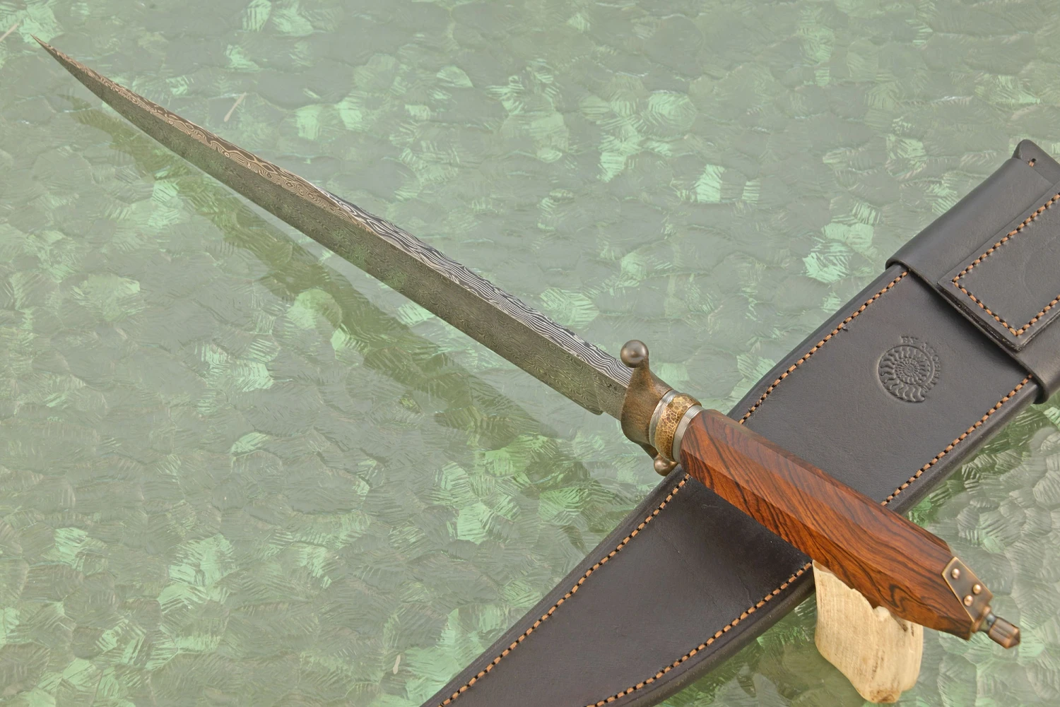 Damascus Coffin Handle Bowie With Ironwood 5 Damascus Coffin Handle Bowie With Ironwood - Image 5