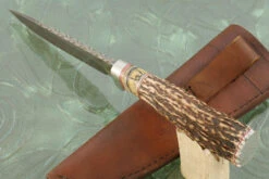 Damascus Drop Point Hunter With Stag And Mammoth Molar -Optimal Knives Store 107510 4 x