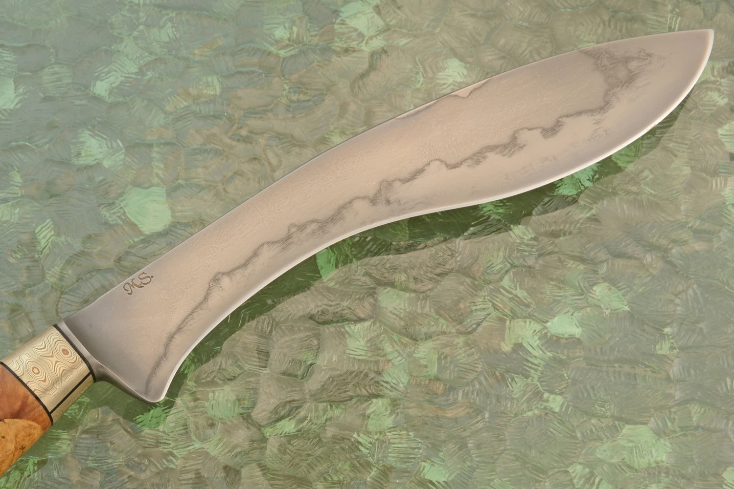 Honyaki Kukri With Maple Burl, Box Elder Burl, And Mokume 7 Honyaki Kukri With Maple Burl, Box Elder Burl, And Mokume - Image 7