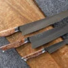 Three Knife Gift Set - Chef Knife (8 In.), Parer (4 In.), Bread Knife (10 In.) With Bigleaf Maple Burl - 52100 Carbon Steel