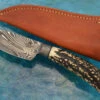 Integral Damascus Hunter With Stag And Wrought Iron