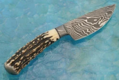 Integral Damascus Hunter With Stag And Wrought Iron -Optimal Knives Store 107631 8 x