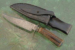 Damascus Bowie With Stag And Wrought Iron