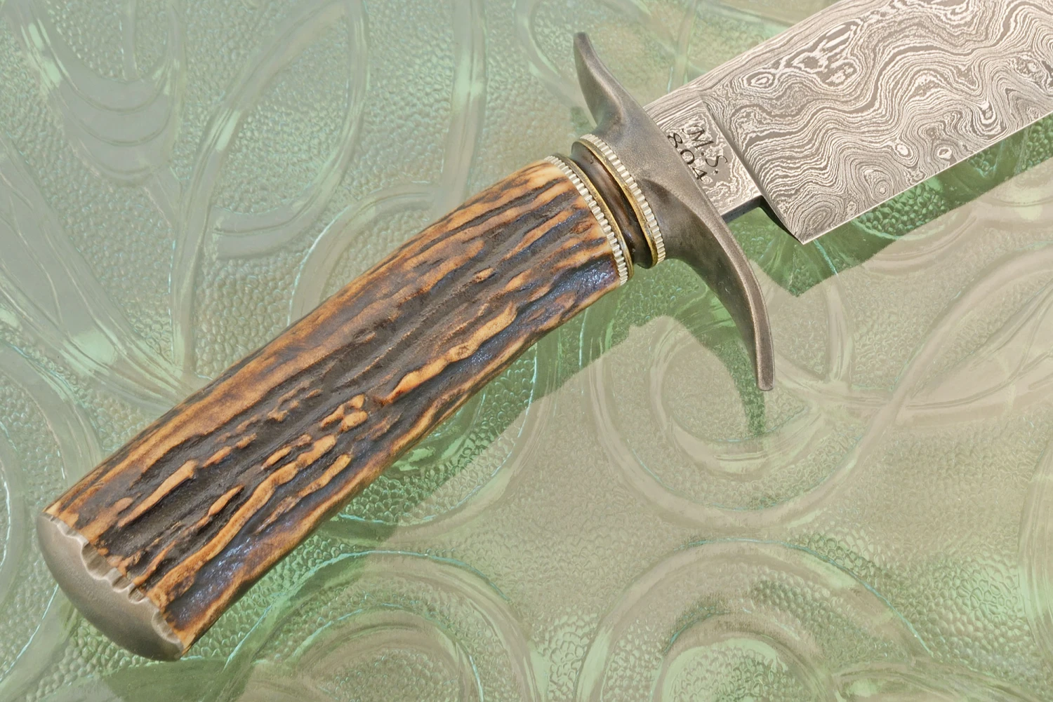 Damascus Bowie With Stag And Wrought Iron 5 Damascus Bowie With Stag And Wrought Iron - Image 5