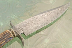 Damascus Bowie With Stag And Wrought Iron 12 Damascus Bowie With Stag And Wrought Iron -Optimal Knives Store 107633 6 x